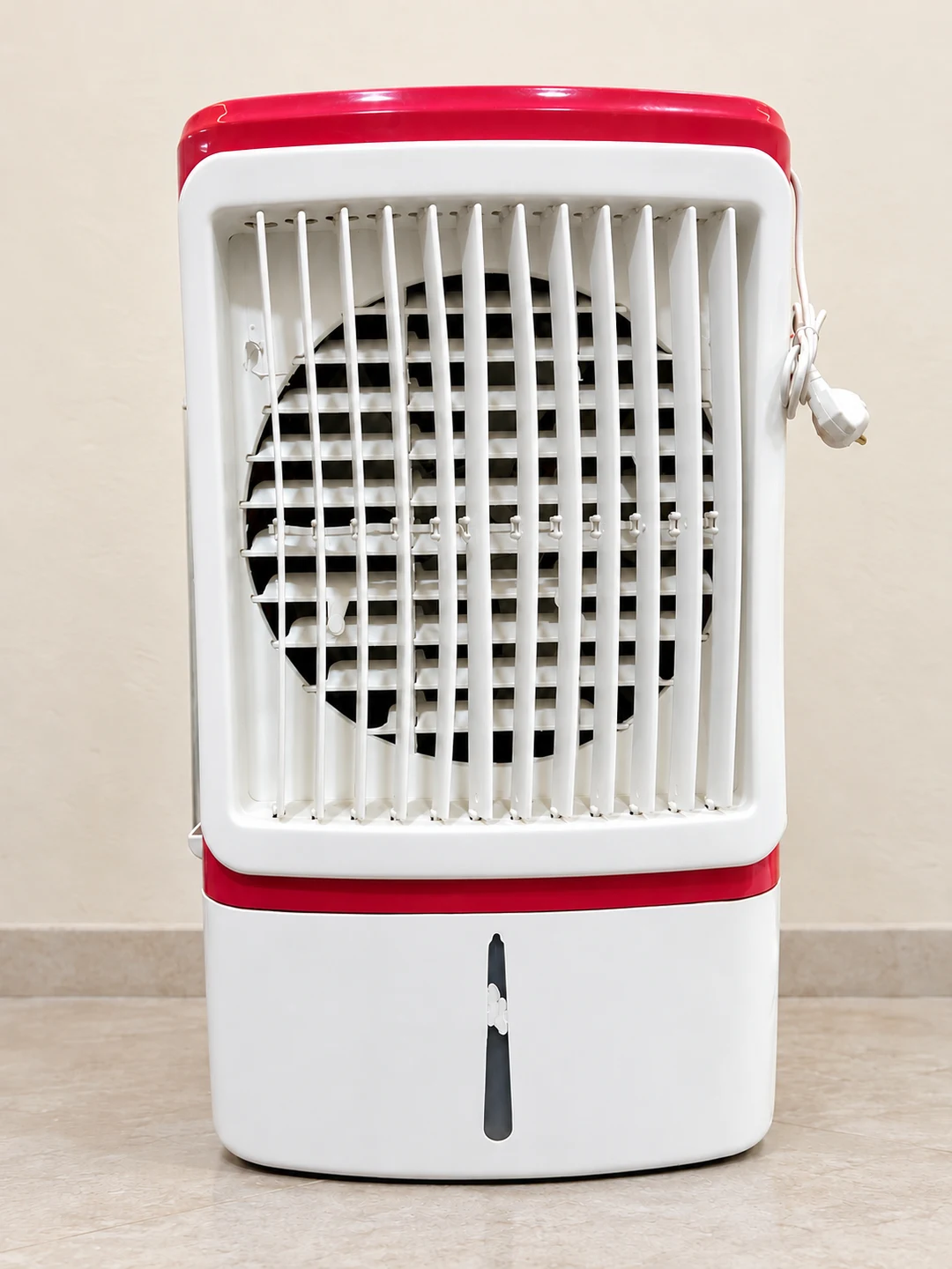 Compact white and red fiber-body air cooler