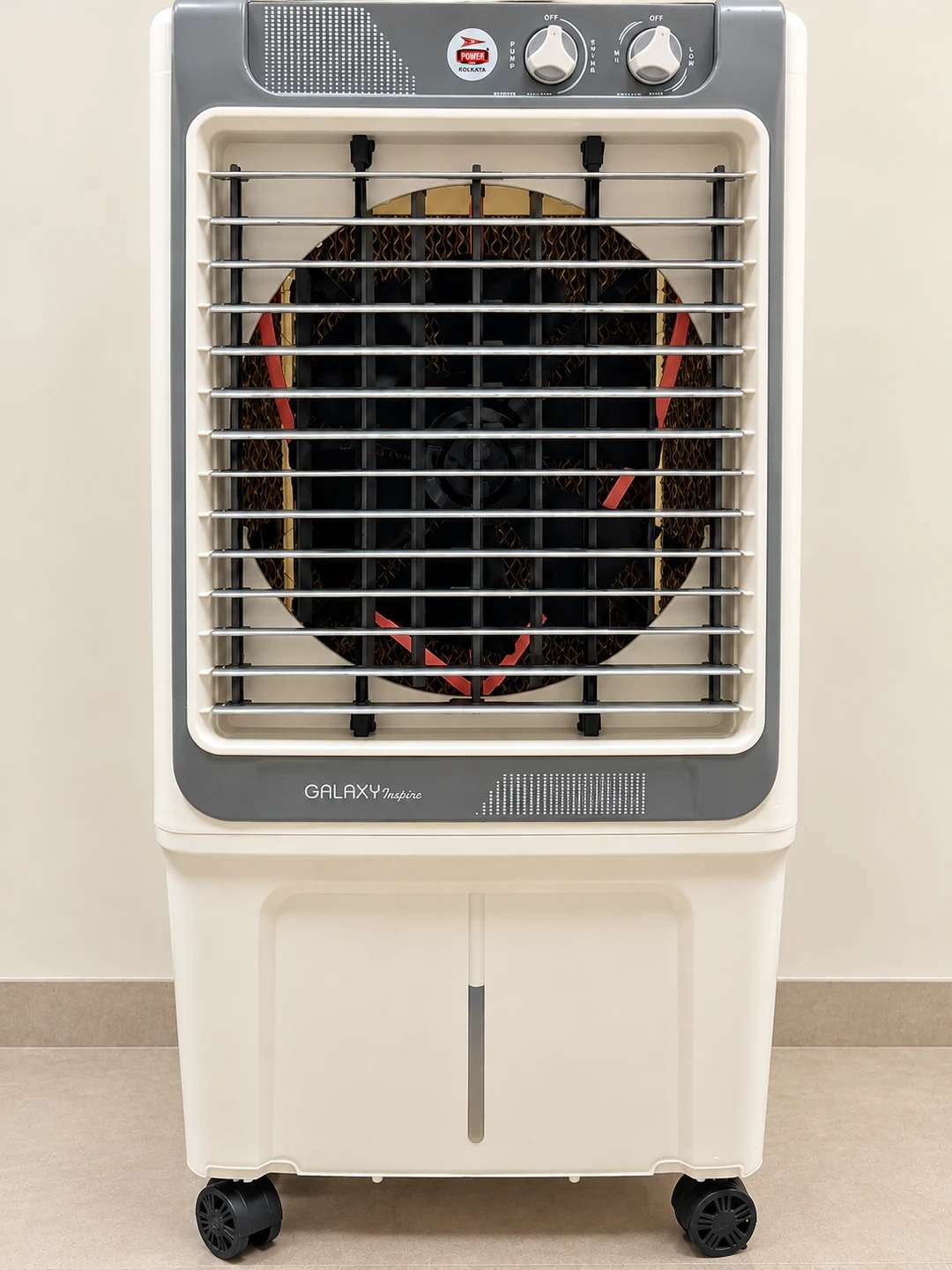 Tall fiber-body air cooler with front grille